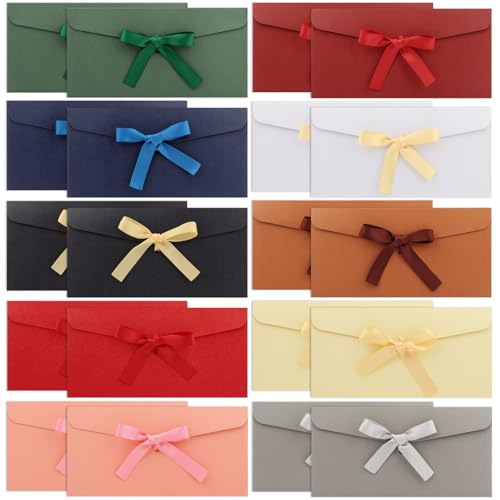 20 Stück Briefumschläge Bunt mit Bändern, Vintage Kraftpapierbandumschlag,(22 * 11cm) Briefumschläge mit Schleife, Geeignet für Handgefertigte Einladungen, Hochzeits- oder Urlaubskarten(10 Farben) von GHLAECM