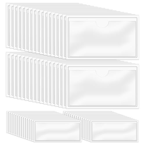 62 Stück Etikettenhalter Selbstklebend, 30 Stk Etikettenhalter Aufkleber 3,2x7,5cm und 32 Stk Beschriftungsfenster Selbstklebende 10x6cm Visitenkartentaschen Selbstklebend, für Zuhause Büro Schule von GHLAECM
