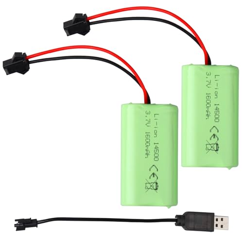 2 Stück 3,7 V 1600 mAh Li-Ionen Akku, RC-Akkus SM-2P Stecker mit USB Ladekabel, Geeignet für 9962 8837 RC-Auto, Geländewagen, Ferngesteuerte Autos, Panzer, Roboter, Universalakku 2 Stück 3,7 V 1600 mAh Li-Ionen Akku, RC-Akkus SM-2P Stecker mit USB Ladekabel, Geeignet für 9962 8837 RC-Auto, Geländewagen, Ferngesteuerte Autos, Panzer, Roboter, Universalakku von GHONLZIN