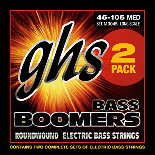 GHS Bass Boomers - M3045 - Bass String Set, 4-String, Medium, .045-.105, 2-Pack von GHS Strings