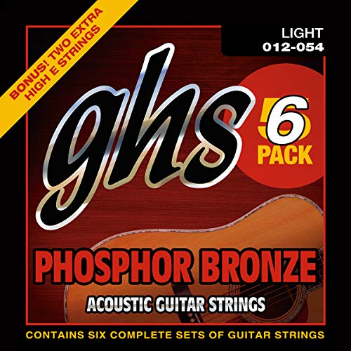 GHS Strings S325-5 Phosphorbronze Akustikgitarrensaiten, leicht, 6 Stück (12-54) von GHS Strings