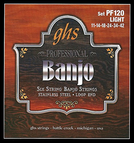 GHS Professional - PF120 - Banjo String Set, 6-String, Loop End, Stainless Steel, Light, .011-.042 von GHS Strings