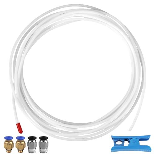 GHVACZS 5 Meter 3D Drucker PTFE Schlauch, PTFE Schlauch 1,75 mm, 3D Drucker Schlauch mit Schlauchschneider, 2 Stück PC4-M6 Stecker und 2 Stück PC4-M10 Stecker von GHVACZS