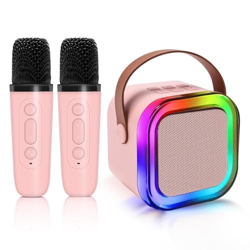 Kinder Karaoke mit 2 Mikrofon, mit LED-Licht und Stimmänderungseffekten, Mini-Karaoke-Set, Geschenk für Jungen und Mädchen 3-12 Jahre, Rosa von GHWMYD