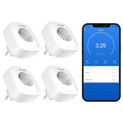 GHome Smart Steckdose mit Strommessung, 16A Wlan Steckdose kompatibel mit Alexa/Google Home, App Fernbedienung, Sprachsteuerung, Zeitplan und Timer, NUR auf 2.4 GHz WiFi von GHome Smart