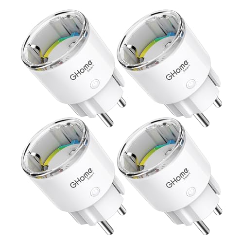 GHome Smart Steckdose mit Strommessung, Mini Wlan Steckdose kompatibel mit Alexa/Google Home, App Fernbedienung, Sprachsteuerung,Zeitplan, 10A,Nur 2,4GHz, 4PCS[2024]Unterstützt kein Tasmota-Flashen von GHome Smart