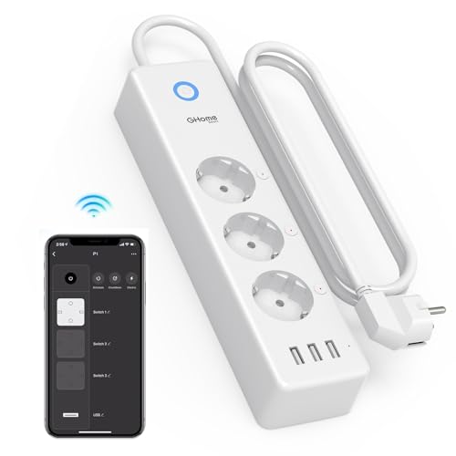 GHome Smart WLAN-Steckdosenleiste mit 3 Steckdosen und 3 USBs, Verbrauchsüberwachung, App-Steuerung, mit Alexa und Google Home, programmierbare WLAN-Steckdosenleiste mit Timerfunktion, 1,5 m GHome Smart WLAN-Steckdosenleiste mit 3 Steckdosen und 3 USBs, Verbrauchsüberwachung, App-Steuerung, mit Alexa und Google Home, programmierbare WLAN-Steckdosenleiste mit Timerfunktion, 1,5 m von GHome Smart