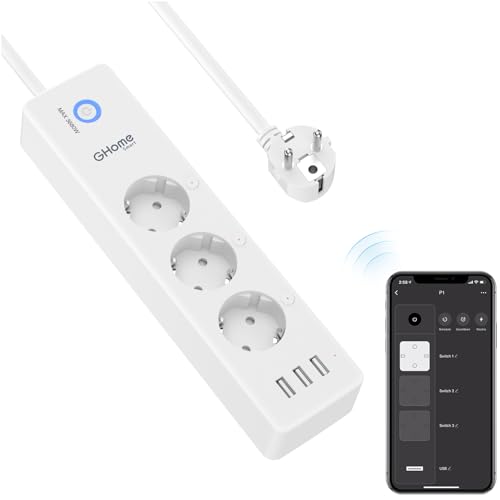 Smart WiFi Steckdosenleiste mit 3 Steckern und 3 USB, APP Steuerung für Alexa und Google Home, programmierbar mit Timer-Funktion, Verbrauchsüberwachung, 1,5 m, Weiß (P1) von GHome Smart