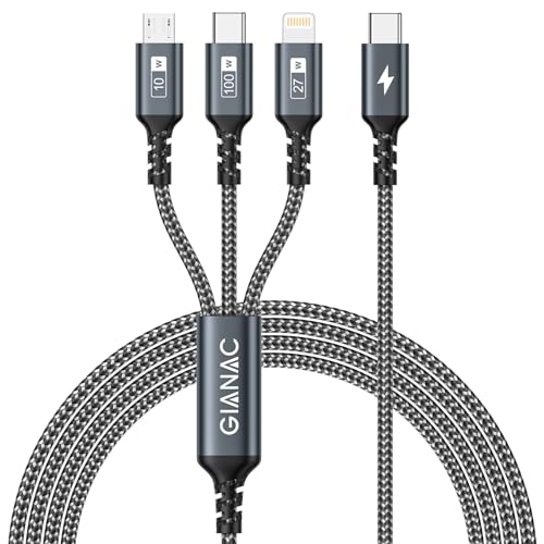 100W USB C auf Multi Kabel [1.2M] Schnellladekabel mit E-Mark Chip 3 in 1 Ladekabel [100W]+Micro[10W]+Lightning[27W] für Galaxy S23/iPad Pro, iPad Mini, MacBook Pro/Air/iPhone 15 14 13 von GIANAC