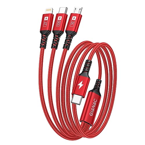 GIANAC 100W USB C auf Multi USB Kabel [1.2M] Schnellladekabel mit E-Mark Chip 3 in 1 Ladekabel C auf USB C[100W]+Micro[10W]+Lightning[27W] für Galaxy S23/iPad Pro, MacBook, iPhone14 von GIANAC