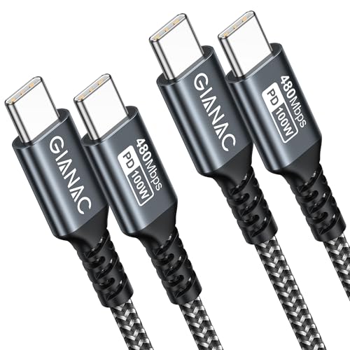 GIANAC 100W USB C auf USB C Kabel [2 Stück 1M] Schnellladekabel USB C PD 5A/100W USB C Ladekabel mit E-Mark Chip für iPhone 15 Pro Macbook Pro iPad Pro,Samsung Galaxy S23 S22 S21 usw von GIANAC