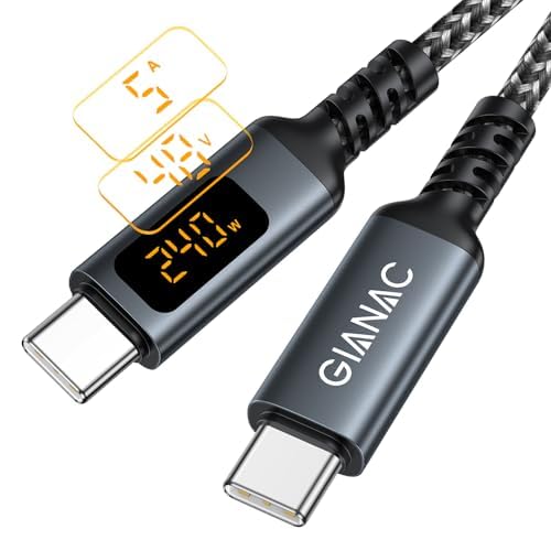 GIANAC 240W USB C auf USB C Kabel [3M] Schnellladekabel USB C USB PD3.1 Nylon USB Typ C Ladekabel mit LED Display für iPhone 16 Pro Max, iPhone 15, Samsung S24 S23 S22 S21,iPad Pro, MacBook Pro/Air von GIANAC