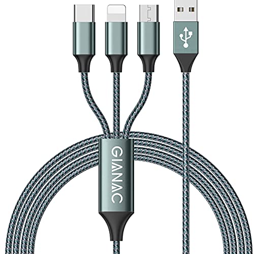 GIANAC Multi USB Kabel, Universal Ladekabel [1.2M] Schnell Ladekabel 3 in 1 Mehrfach Ladekabel iP Micro USB Typ C Lightning für iPhone, Android Galaxy, Huawei, Oneplus, Sony, LG, Honor View-grün von GIANAC