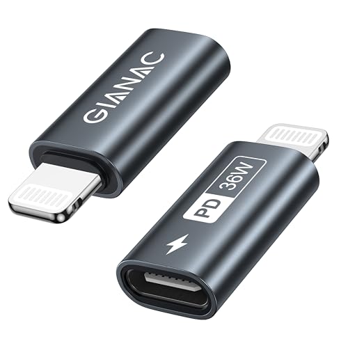 GIANAC USB C auf Lightning Adapter (2Stück), Lightning USB C Adapter 36W Schnelles Laden für iPhone 14 13 12 11 Pro Max, iPad Pro/Air 5/Mini 6, iPod, Nicht für OTG/Audio von GIANAC