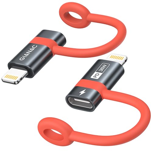GIANAC USB C auf Lightning Adapter (2Stück),USB C Lightning Adapter 36W Schnelles Laden mit Anti Verlust Seil für iPhone 14 13 12 11 Pro Max,Nicht für OTG/Audio von GIANAC