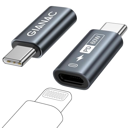 Lightning auf USB C Adapter [2Stück] Adapter Lightning auf USB C Schnelles Laden,Output Power MAX Kompatibel PD 60W für iPhone15/15 Pro/15 Pro MAX, Samsung Galaxy S23, Nicht für OTG/Audio von GIANAC
