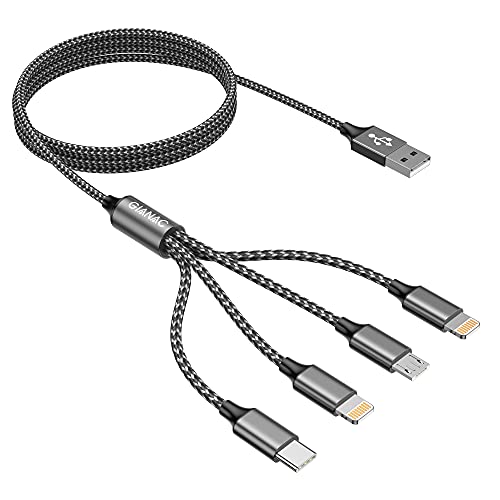 Multi USB Kabel,4 in 1 Universal Ladekabel [1.2M] Schnell Mehrfach mit iPhone Micro USB Typ C Lightning port für, Android Galaxy, Huawei, Oneplus,Sony,LG,Honor View-Gray von GIANAC
