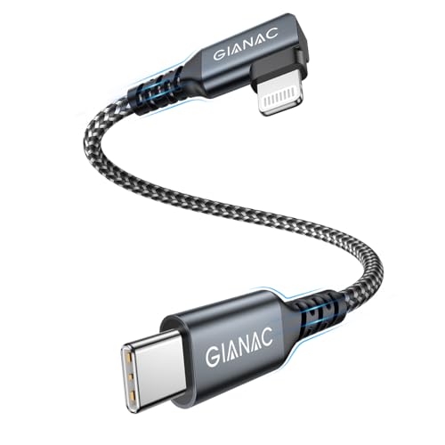 USB C auf Lightning Kabel Kurz [50CM] 90 Grad Ladekabel Nylon USB C Fast für iPhone 14,13,12,11,XS, XS Max,XR,X,8,8Plus,7,7Plus,6s,6s Plus,6,6 Plus,iPad von GIANAC