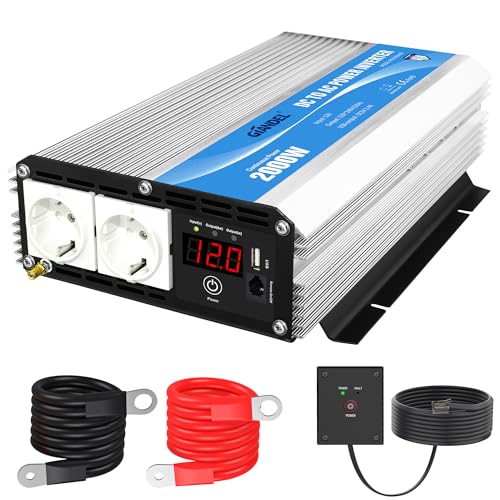 GIANDEL 2000W Modifizierter Welle Wechselrichter 12v auf 230v Spannungswandler Umwandler-Inverter Konverter mit Fernbedienung und LED-Anzeige 2 AC Steckdosen & USB für Wohnmobil von GIANDEL