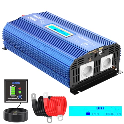 GIANDEL 2000W Reiner Sinus Wechselrichter 12V auf 230V Spannungswandler Power Inverter mit Zwei AC-Steckdosen Dual 2.4A USB-Anschlüsse Fernbedienung & Bildschirm LCD für Wohnmobil von GIANDEL