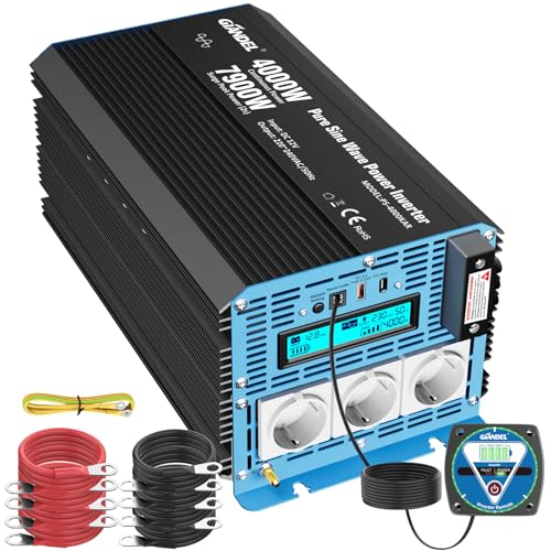 GIANDEL 4000W Wechselrichter Reiner Sinus 12V auf 230V mit Einstellbar Unterspannungsabschaltung Spannungswandler Power Inverter mit Fernbedienung & USB-C PD 36W für Wohnmobil Camping Wohnwagen von GIANDEL