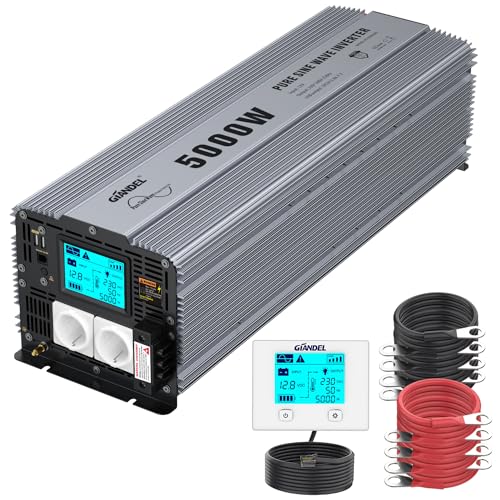 GIANDEL 5000W Heavy Duty Wechselrichter 12V auf 230V Reiner Sinus Spannungswandler Power Inverter mit AC-Ausgangsklemmen & Push Mount Fernbedienung mit LCD-Bildschirm für Solaranlage RV LKW Camper von GIANDEL