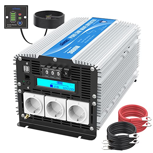 Reiner Sinus Wechselrichter 3000W DC 12V auf AC 230V Spannungswandler Kompatibel mit LiFePO4-Batterie Power Inverter mit LCD-Bildschirm und Fernbedienung 2X 2.4A USB für Wohnmobil GIANDEL von GIANDEL