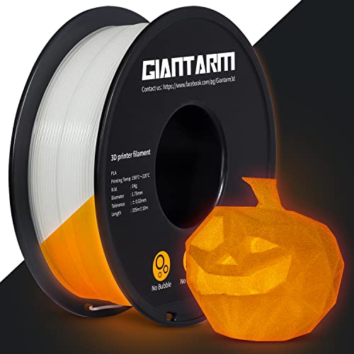 GIANTARM Leuchtet PLA Filament 1,75 mm,Glow In The Dark, Maßgenauigkeit: ±0,02 mm, 3D-Druck-Filament 1 kg 1 Spule,Luminous Orange von GIANTARM