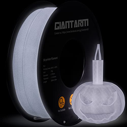 GIANTARM Leuchtet PLA Filament 1,75 mm,Glow In The Dark, Maßgenauigkeit: ±0,02 mm, 3D-Druck-Filament 1 kg 1 Spule,Luminous Weiß von GIANTARM