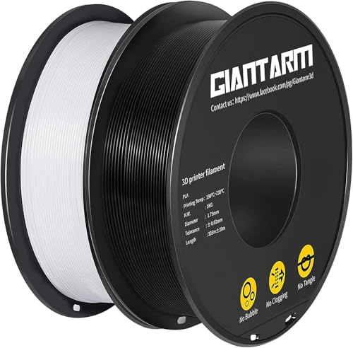 GIANTARM PLA-Filament für 3D-Drucker, 1,75 mm, Maßgenauigkeit +/- 0,02 mm, Pla Filament (schwarz + weiß), 2 Stück von GIANTARM