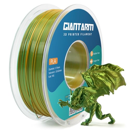 GIANTARM Silk PLA Filament 1.75mm(±0.02mm) für 3D Drucker, 1kg, 1 Rolle vakuumverpackt, PLA silk-like zweifarbig, Gold+Grün … von GIANTARM