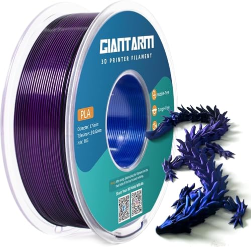 GIANTARM Silk PLA Filament 1.75mm(±0.02mm) für 3D Drucker, 1kg, 1 Rolle vakuumverpackt,PLA Silk-like tricolor,blau+lila+schwarz von GIANTARM