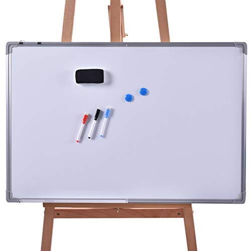 GIANTEX Whiteboard magnetisch, Magnettafel mit Aluminium Rahmen, Magnetwand mit Tafellöscher, inkl. 2 magnetische Partikel & 3 Stifte, für Studierzimmer, Büro, Zuhause 70x50 cm von GIANTEX