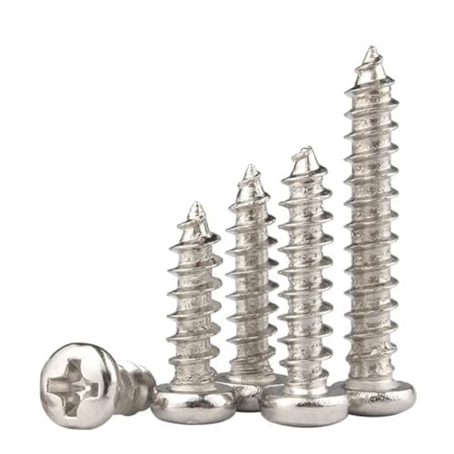 GIAYEU Selbstbohrende Schrauben Metall, 20 Stück/Los selbstschneidende Schrauben aus vernickeltem Kohlenstoffstahl mit Kreuzschlitz und Rundkopf M1-M5(M1.2x8 mm (20 Pcs)) von GIAYEU