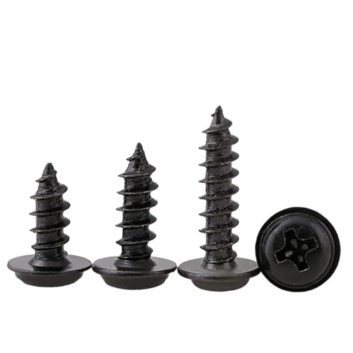 GIAYEU Selbstbohrende Schrauben Metall, 20 Stück Schwarze selbstschneidende Linsenkopfschrauben mit Unterlegscheibe M1.4-M4(M2.3x12 mm (20 Pcs)) von GIAYEU
