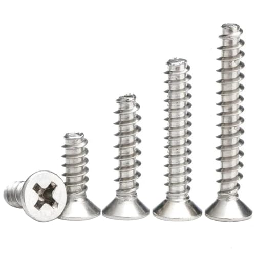 GIAYEU Selbstbohrende Schrauben Metall, 50 Stück/Los Flachkopf-Kreuzschlitzschraube Selbstschneidende Schrauben Kreuzschlitz Senkkopf 304 Edelstahl M1.7-M4(M1.2x6 mm (50 Pcs)) von GIAYEU