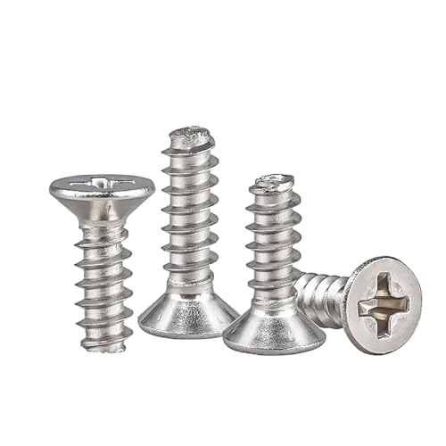 GIAYEU Selbstbohrende Schrauben aus Metall, selbstschneidende Schrauben mit flachem Kopf und Kreuzschlitz aus Edelstahl 304 M2-M5, 20 Stück(M4x25-Length 25mm) von GIAYEU
