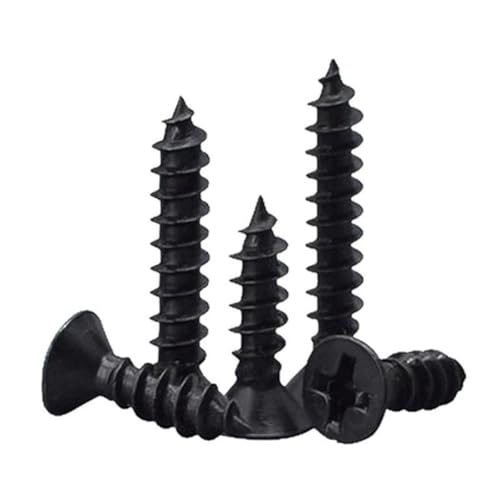 Selbstbohrende Schrauben aus Metall, 100 Stück/Los M1-M5 Schraube Kreuzschlitz Senkkopf Selbstschneidende Schraube aus schwarzem Kohlenstoffstahl Phillips(M2x12 mm (100 Pcs)) von GIAYEU