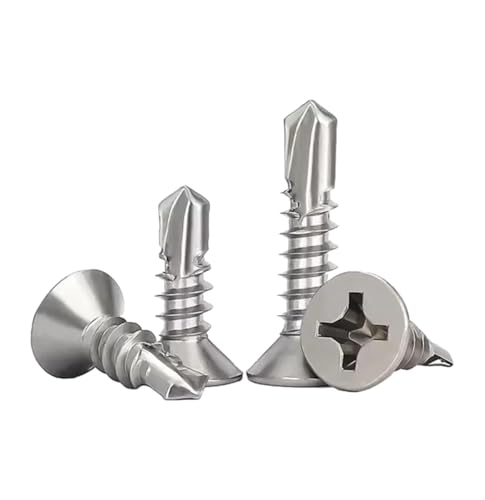 Selbstbohrende Schrauben aus Metall, Edelstahl, Kreuzschlitz-Flachkopf, selbstbohrende Schrauben, Gewindeschneiden, M3,5-M4,8(M4.2 x25 mm (20 Pcs)) von GIAYEU
