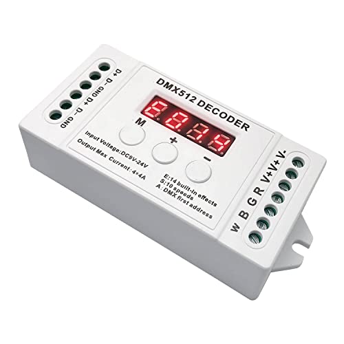 GIDEALED 4 Kanal DMX Decoder,RGBW DMX512 Decoder mit Digitalanzeige,Mini DMX512 Dimmertreiber PWM 16A LED Controller für RGB RGBW LED Streifen DC9-24V von GIDEALED