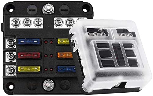 GIDREN Kfz Sicherungshalter Flachsicherung, ENDARK Kfz Sicherungskasten, 6 Fach Sicherungshalter mit LED-Anzeige Negativen Bus für Auto, Boot, Van, Suv, LKW (6 Way) von GIDREN