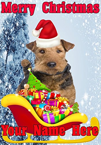 Airedale Terrier Santa Schlitten nnc166 Humorvolle Weihnachten Karte A5 personalisierbar Karten geschrieben von uns Geschenke für alle 2016 von Derbyshire UK von GIFTSFORALL