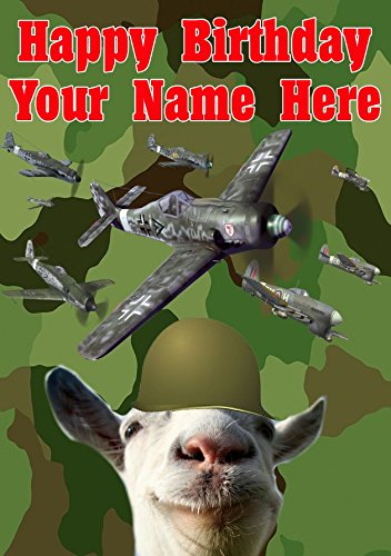 Funny Goat J209 Military Army Planes Fun Cute Happy Birthday A5 personalisierbar Grußkarte geschrieben von uns Geschenke für alle 2016 von Derbyshire UK von GIFTSFORALL