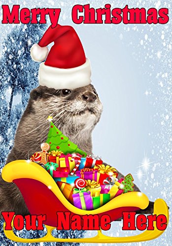 Giftsforall nnc242 Weihnachtskarte, Motiv: Otter Santa Schlitten, A5, personalisierbar von GIFTSFORALL