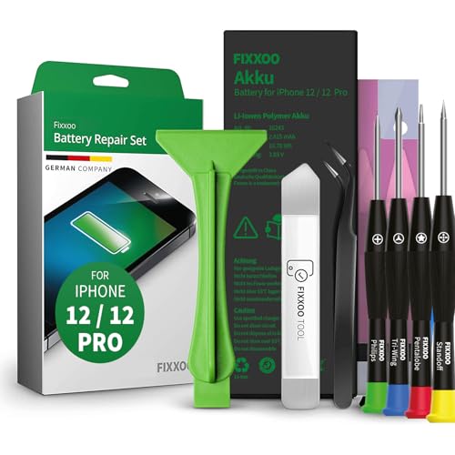 Fixxoo® Akku geeignet für iPhone 12/12 Pro Handy Reparatur Set Smartphone [inkl. Werkzeug-Kit & Anleitung] - Original Akku Kapazität - Ersatzakku für einen einfachen Austausch von GIGA Fixxoo