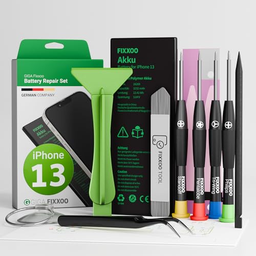 GIGA Fixxoo® Handy Akku Reparatur Set für iPhone 13 [inkl. Werkzeug-Kit & Anleitung] - Original Akkukapazität - Ersatzakku für einen einfachen Austausch (iPhone 13) von GIGA Fixxoo