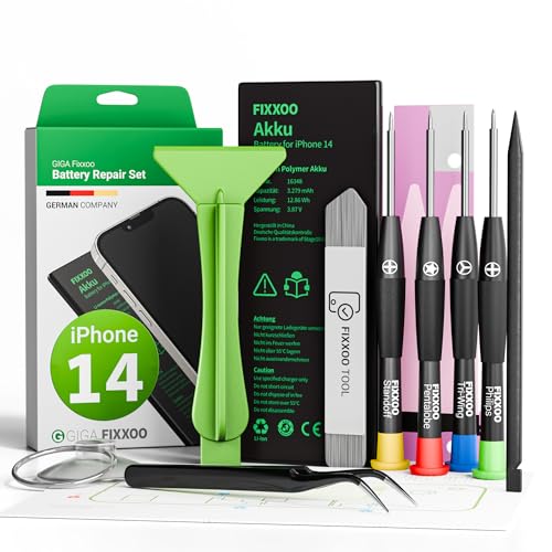 GIGA Fixxoo® Handy Akku Reparatur Set für iPhone 14 [inkl. Werkzeug-Kit & Anleitung] - Original Akkukapazität - Ersatzakku für einen einfachen Austausch (iPhone 14) von GIGA Fixxoo