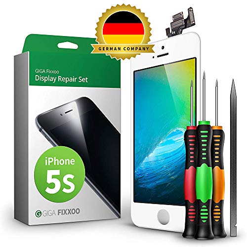 GIGA Fixxoo Display-Set für iPhone 5s | WEIß | wie Originalqualität, vormontiertes Reparatur-Set komplett mit Frontkamera & Werkzeug-Kit, Ersatz Bildschirm | Retina LCD Glas mit Touchscreen von GIGA Fixxoo