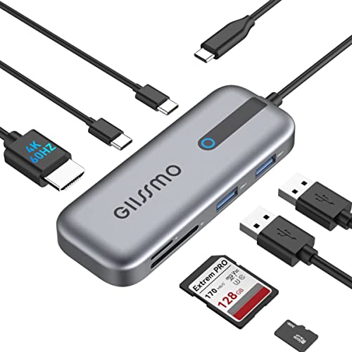 GIISSMO USB C Hub HDMI 4K@60Hz, 7-in-1 USB C Adapter Power Delivery 100W, USB C Data und 2 USB A 5Gbps, microSD & SD Kartenleser, Kompatibel mit MacBook M1 M2,iPad/Surface Pro, HP Dell Laptops von GIISSMO