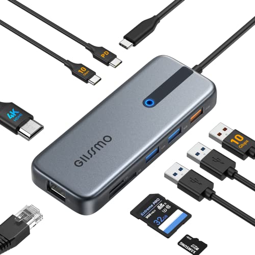 USB C Hub 4K@60Hz, 100W PD, Ethernet RJ45, 10Gbps USB-C/A 3.2Gen 2, MicroSD & SD Kartenleser, 2 USB 3.0, 9-in-1 GIISSMO USB C Hub Kompatibel mit MacBook M1 M2, HP Dell Lenovo Laptops und mehr von GIISSMO